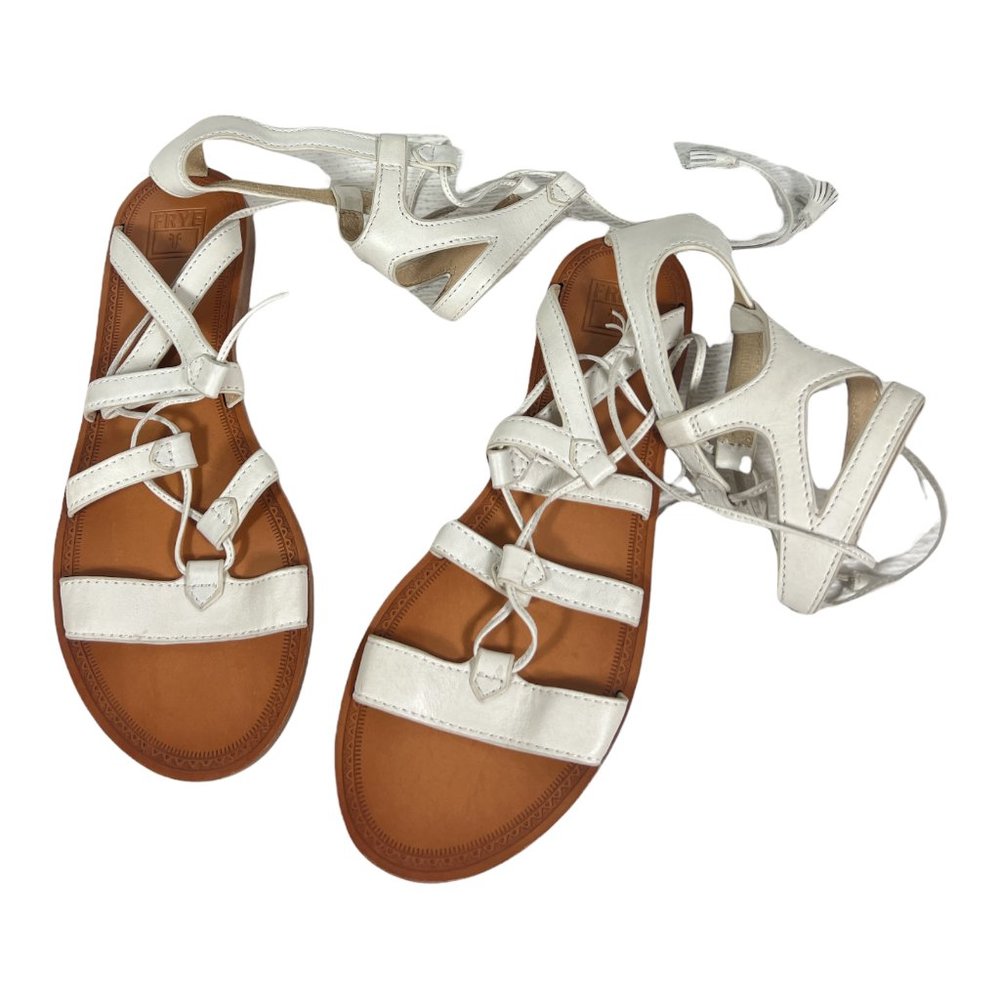NEW Frye Womens White Lace Up Flat Ruth Gladiator Short Sandals Size 8.5 M